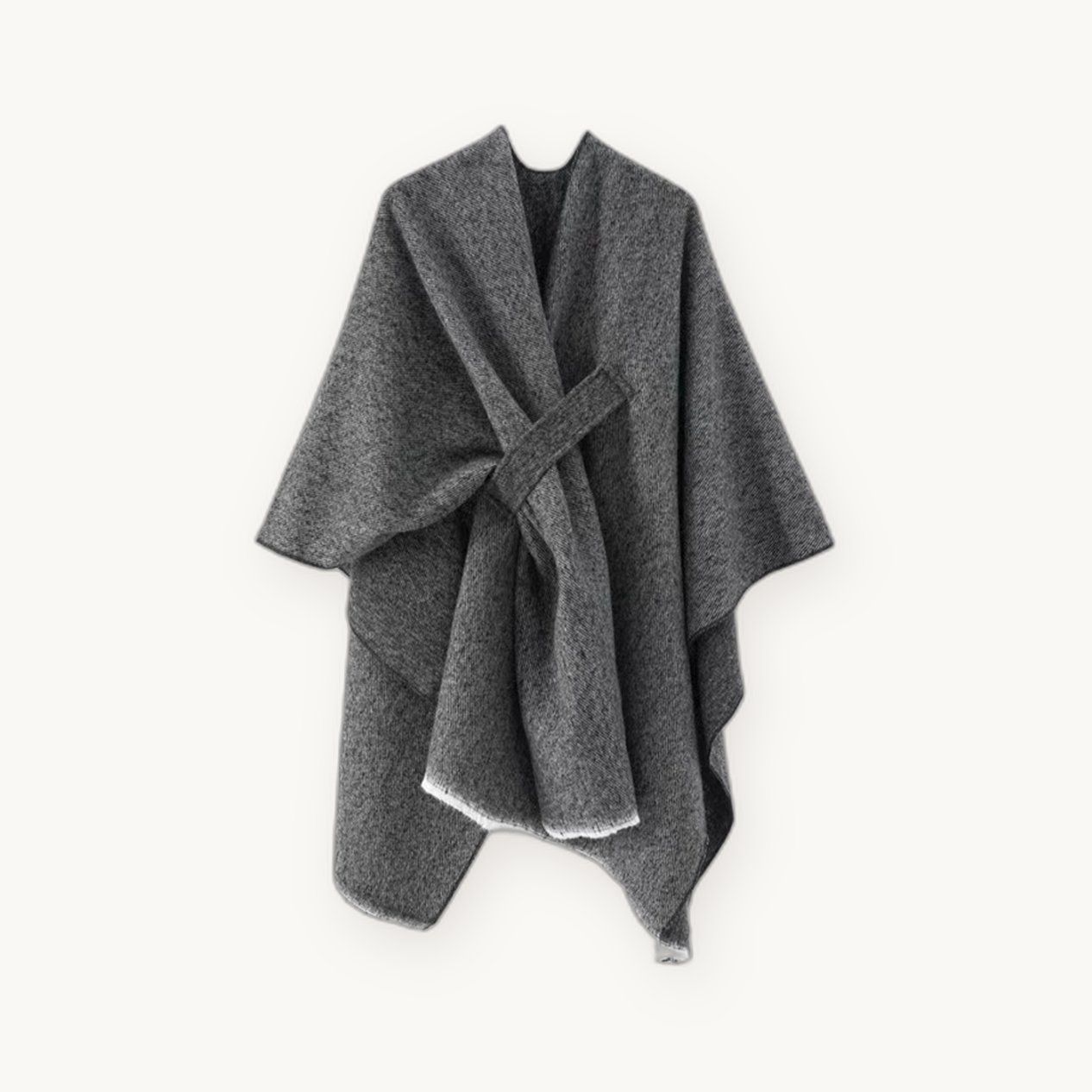 Knit Wrap Cape — Soft Open-Front Poncho with Belt, One Size — view 4