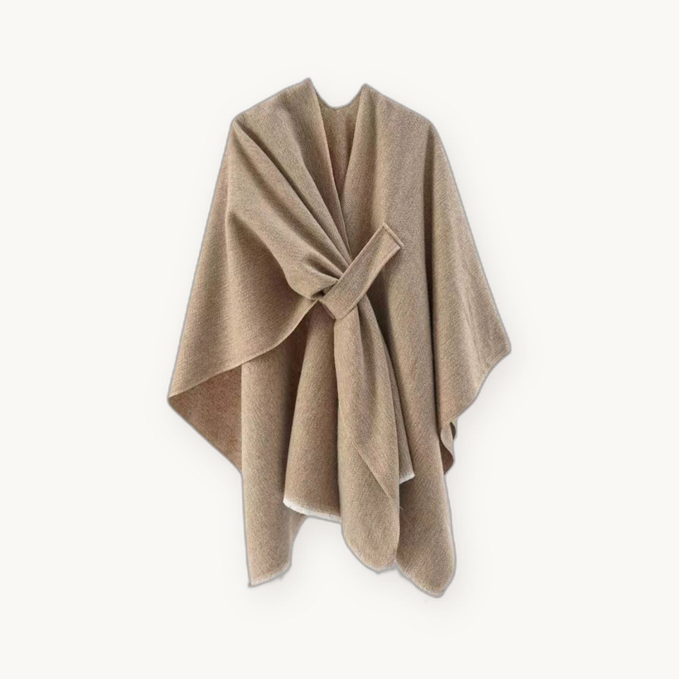 Knit Wrap Cape — Soft Open-Front Poncho with Belt, One Size — view 6
