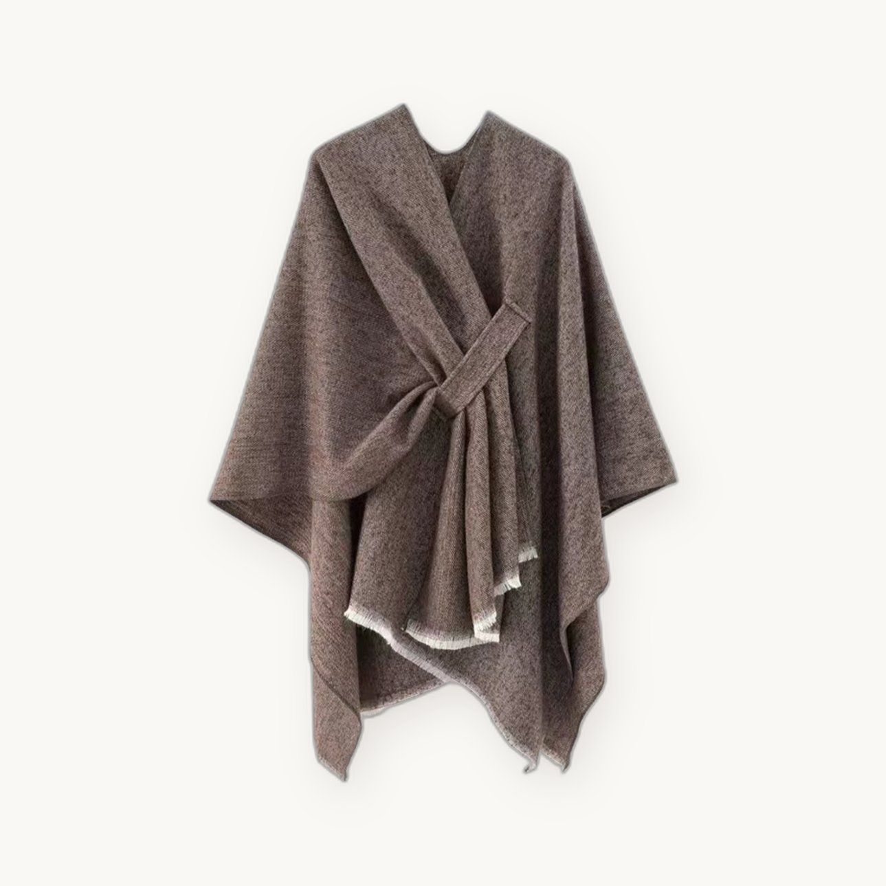 Knit Wrap Cape — Soft Open-Front Poncho with Belt, One Size — view 7