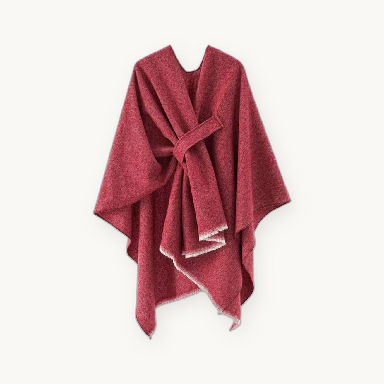 Knit Wrap Cape — Soft Open-Front Poncho with Belt, One Size — view 9