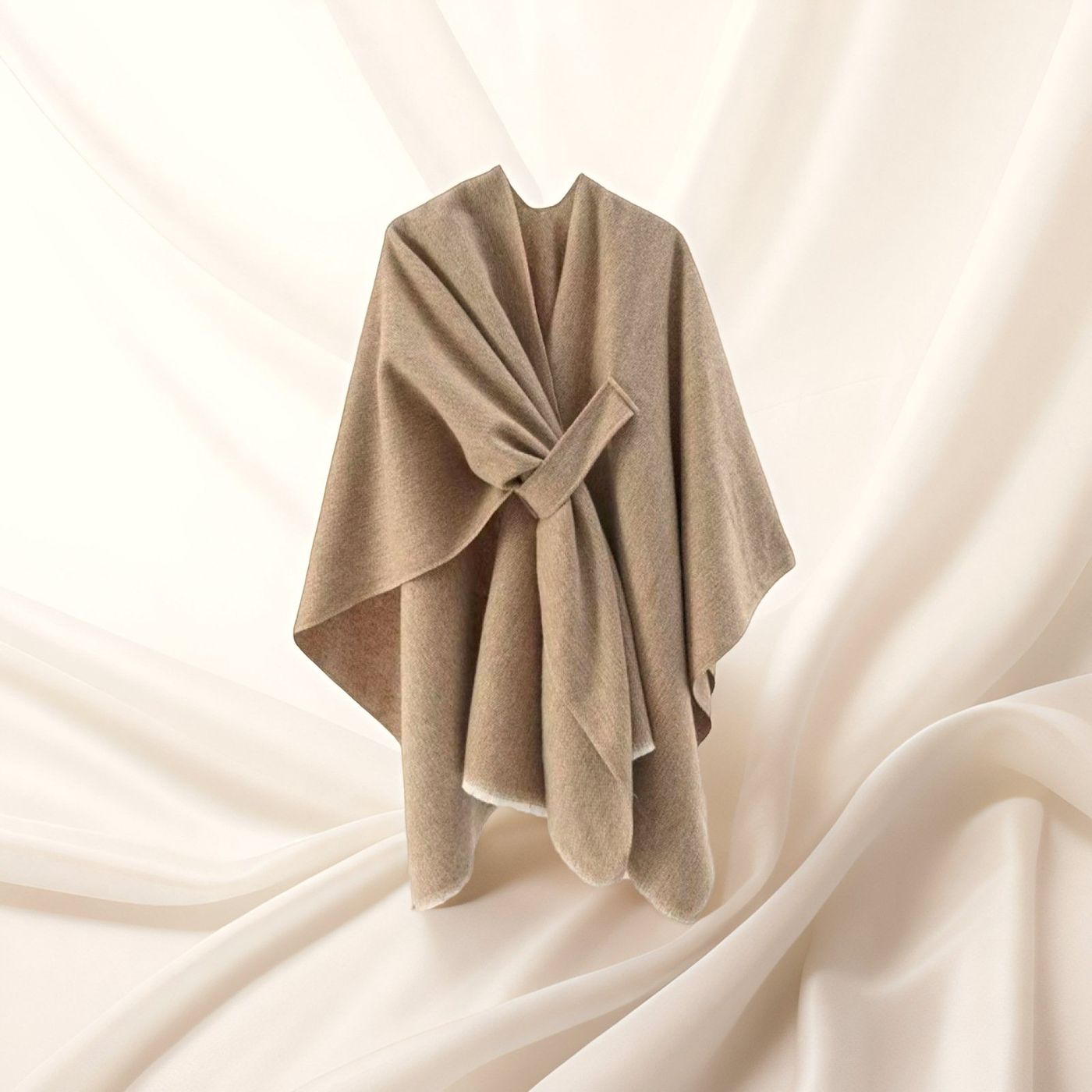 Knit Wrap Cape — Soft Open-Front Poncho with Belt, One Size — view 10