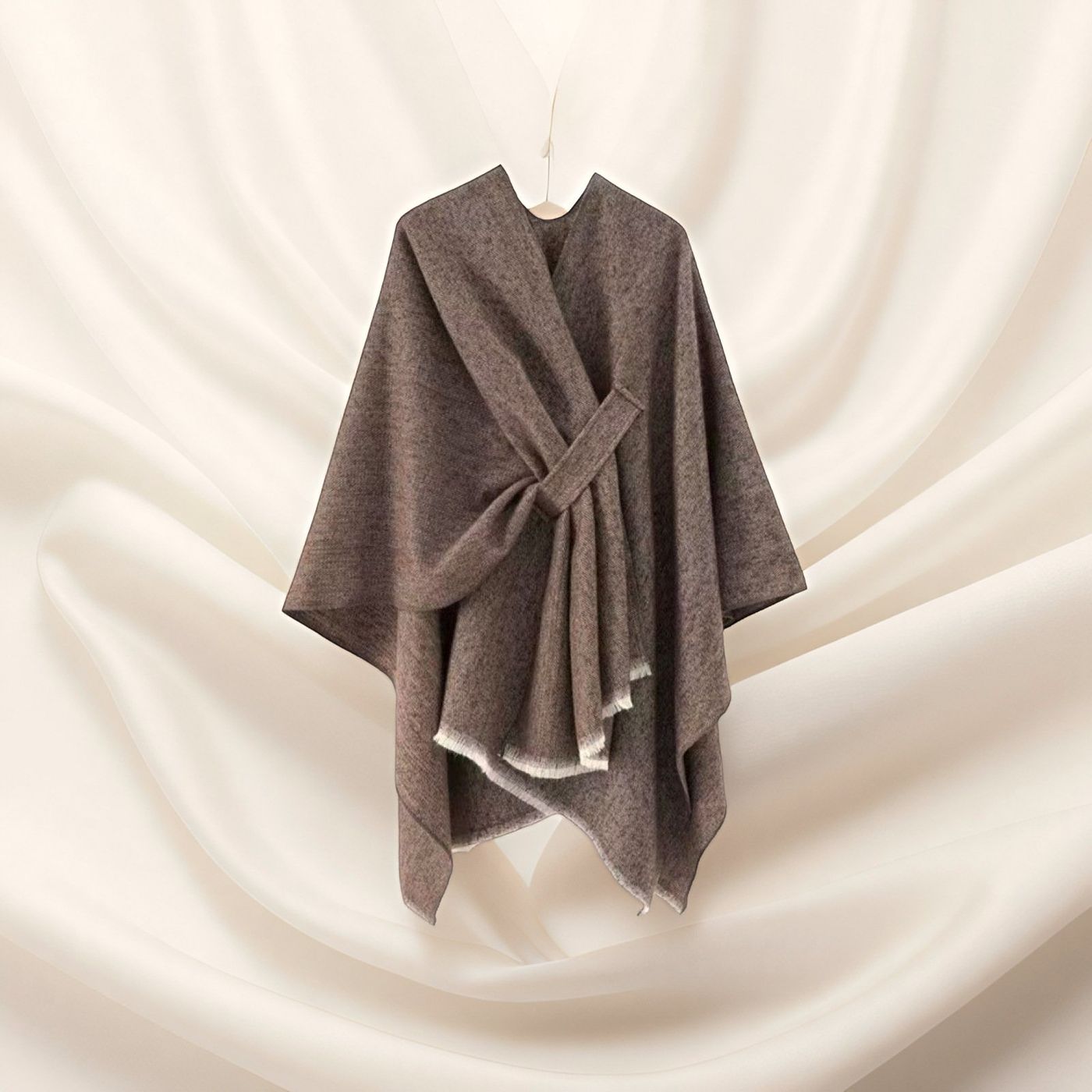 Knit Wrap Cape — Soft Open-Front Poncho with Belt, One Size — view 11