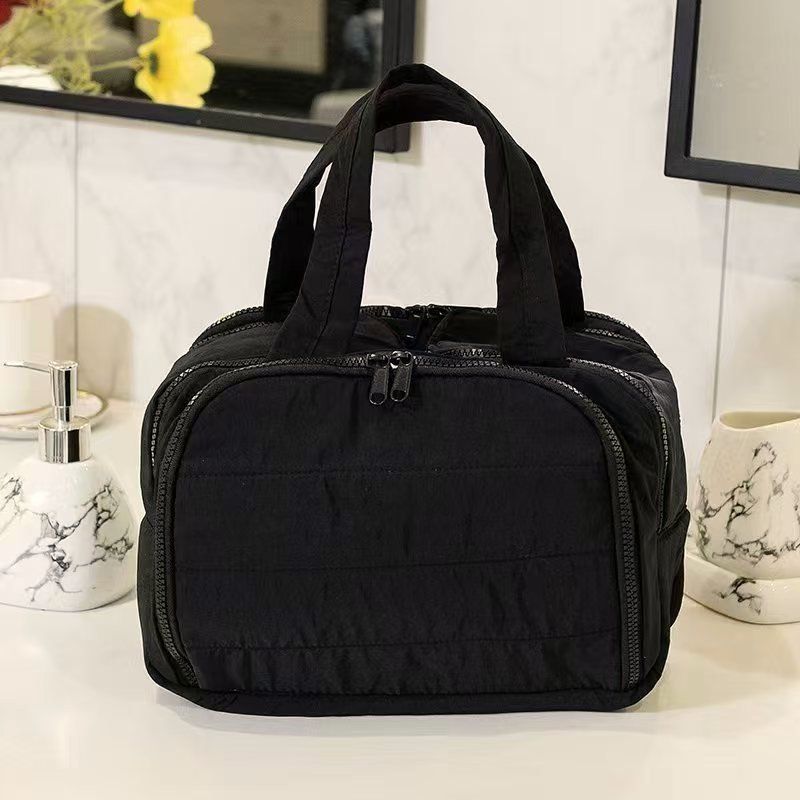 Quilted Travel Toiletry Bag — Soft Puffy Nylon, Wide Opening, Top Handles — view 3