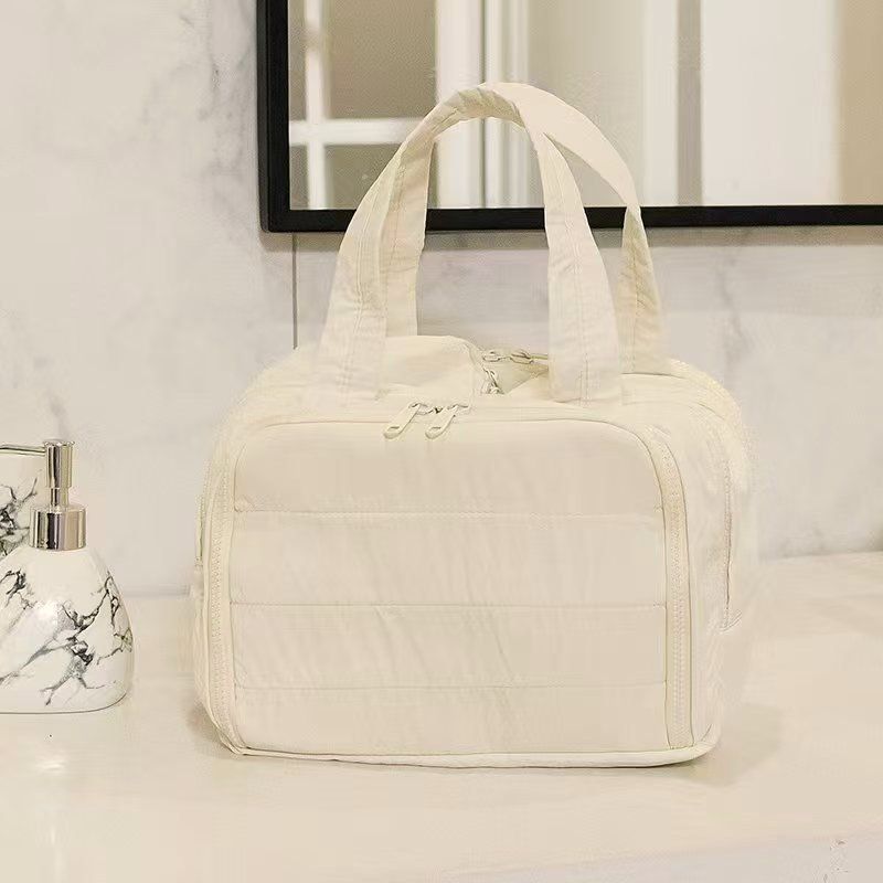 Quilted Travel Toiletry Bag — Soft Puffy Nylon, Wide Opening, Top Handles — view 4