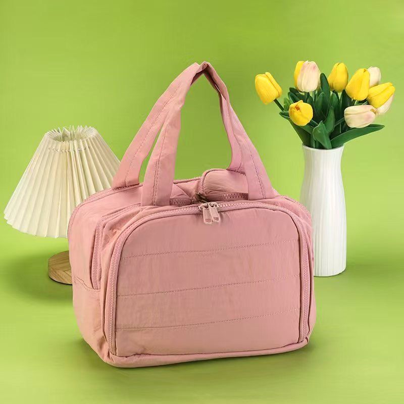 Quilted Travel Toiletry Bag — Soft Puffy Nylon, Wide Opening, Top Handles — view 7