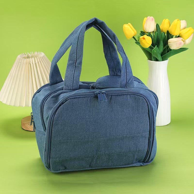Quilted Travel Toiletry Bag — Soft Puffy Nylon, Wide Opening, Top Handles — view 10